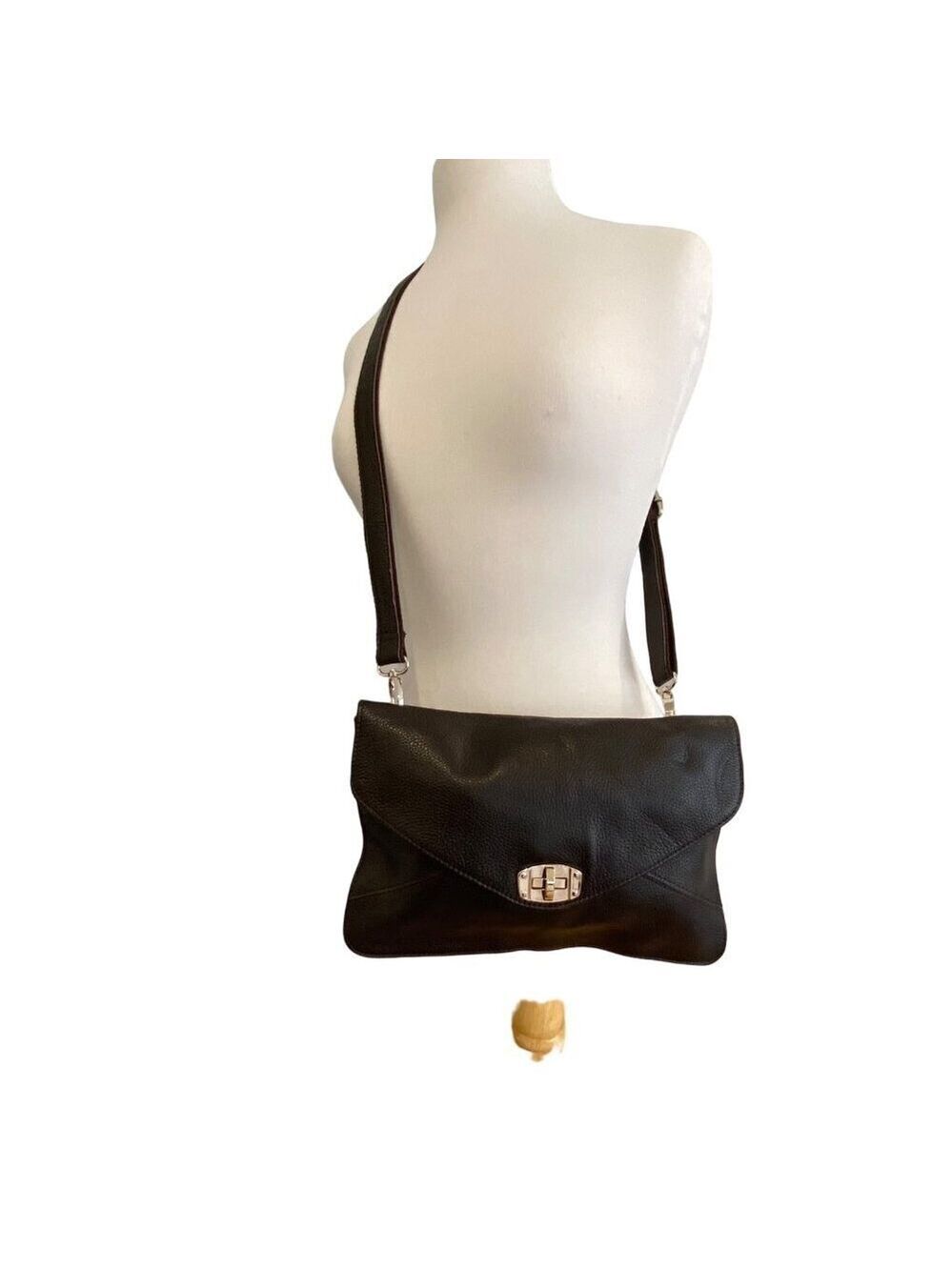 G.M. Shi Jia Black Pebbled Leather Crossbody Bag With Adjustable Strap & Secure